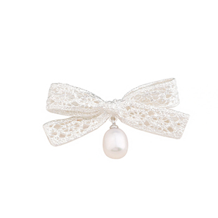 浪漫密语复古蕾丝蝴蝶结胸针天然珍珠艺术精致别针女衣服点缀饰品