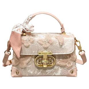 品牌精致包包女款轻奢小众刺绣蝴蝶时尚真皮小方包手提单肩斜挎包