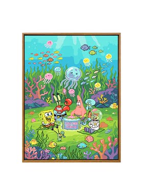 海绵宝宝diy数字油画装饰画