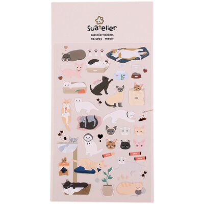 suatelier精致猫咪悠闲装饰贴画