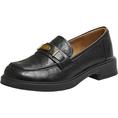 天美意复古休闲英伦乐福鞋小皮鞋女平底单鞋2025秋季新款COY46CA5