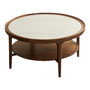 北美黑胡桃岩板茶几边几圆形沙发桌子简约现代客厅实木矮茶桌角几