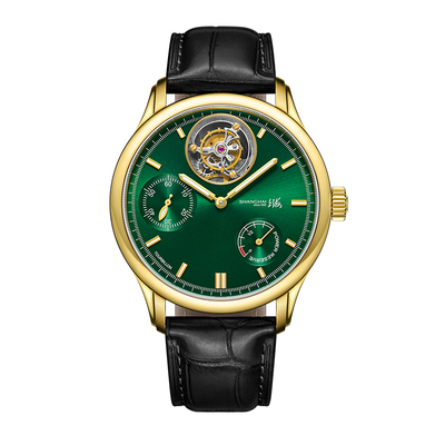 【70周年】上海手表男款复兴系列锐势陀飞轮鳄鱼皮表带机械表