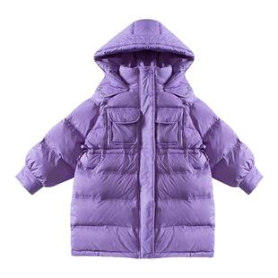 2025新款女童冬装棉袄洋气紫色棉服小女孩中长款羽绒棉衣加厚外套