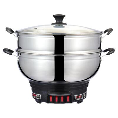 多功能电热锅不锈钢炒菜锅电蒸锅电煮锅火锅家用大功率电锅大容量