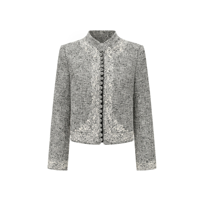 IntoTheEast混色肌理盘扣西装