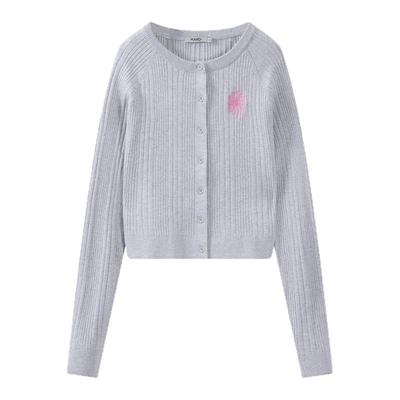 Mardi老钱风灰色刺绣针织开衫女