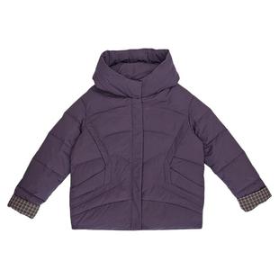 无色无味羽绒服女款冬季短款休闲纯棉布气质风不臃肿紫色连帽外套