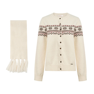 Liilou Fair Isle 雪花费尔岛 羊毛混纺圆领针织毛衣开衫围巾套装