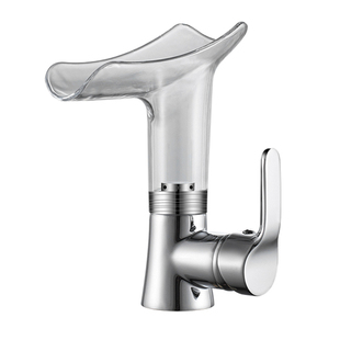 透明发光瀑布式水龙头冷热家用全铜卫生间洗手盆个性创意面盆龙头