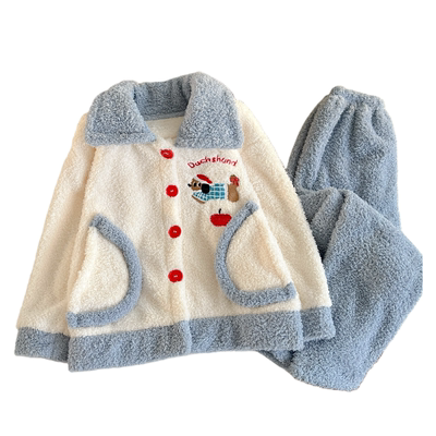 儿童睡衣秋冬季半边绒家居服套装