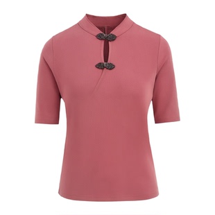 舞蹈练功服秋冬上衣女现代古典舞镂空盘扣旗袍领中长袖修身形体服