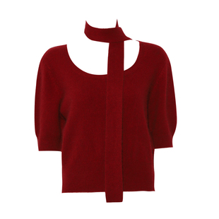 DPLAY2025秋季安哥拉红毛衣袖套毛衣含羊毛针织衫女红色新年毛衣