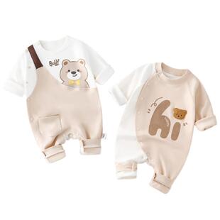 2件装 0-18月新生婴儿儿衣服春季宝宝连体衣纯棉长袖哈衣爬服洋气
