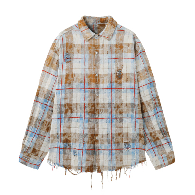 BJHG格子衬衫春废土渐变休闲长袖