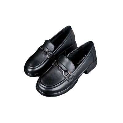 艾度粗跟单鞋真皮乐福鞋休闲女鞋