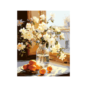 自油自画数字油画山茶花与秋桔