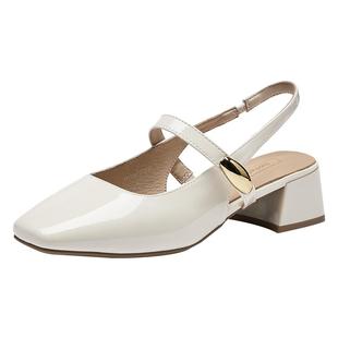 热风高跟凉鞋女款2025年秋季新款法式一字带女鞋通勤百搭粗跟鞋子