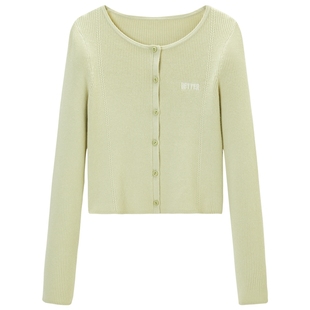 乐町简单圆领绞花针织开衫春季韩系学院风毛衫修身正肩上衣