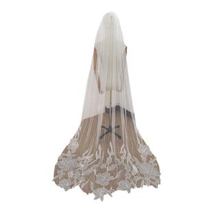 新娘结婚长款拖地蕾丝超仙森系头纱婚礼头纱超大刺绣蕾丝花型