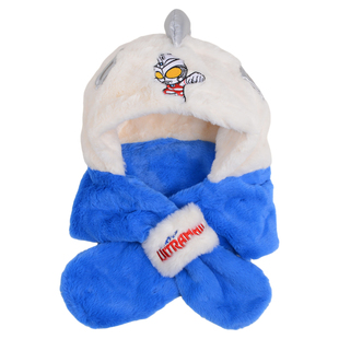 儿童帽子围巾一体帽奥特曼冬季男女童宝宝防风保暖加绒加厚护耳帽