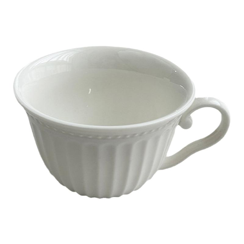 安木良品 外贸出口 法式复古精致浮雕白色陶瓷下午茶水杯子咖啡杯
