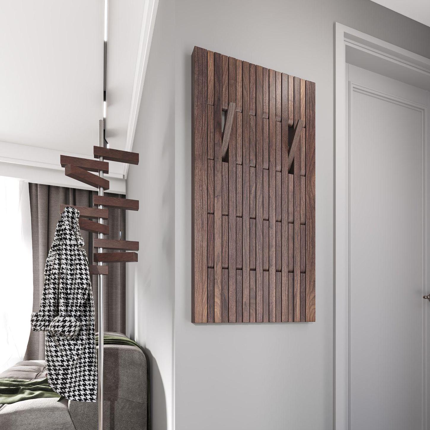 黑胡桃木钢琴键挂衣架壁挂实木入户门口衣帽架墙面玄关卧室挂衣区