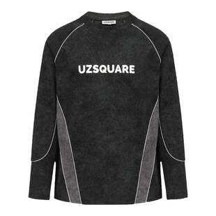 UZSQUARE 未限 黑色/天空蓝 春季蜡染卫衣