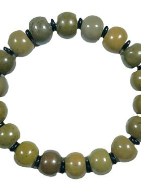 高瓷满肉抹茶绿阿拉善泥石老型珠手链女男款天然玛瑙单圈玉石手串