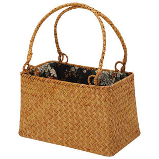 草编提篮复古收纳篮中国风日式手提储物筐茶具收纳筐手工编织织草