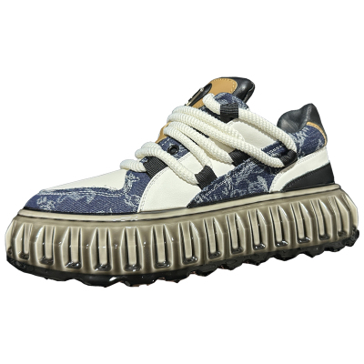 4cm滴胶厚底潮鞋牛仔拼真皮板鞋