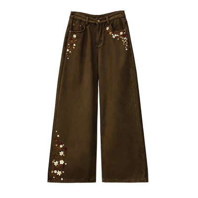 刺绣花设计加绒休闲牛仔裤女