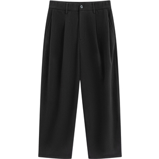 流石男装直筒宽松保暖厚款休闲裤2025年冬季新款男士毛呢长裤子潮