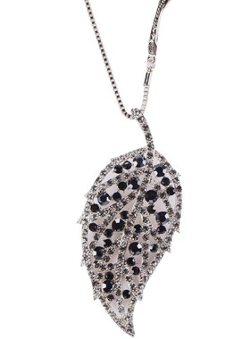 时尚镂空枫叶毛衣链水晶女锆石