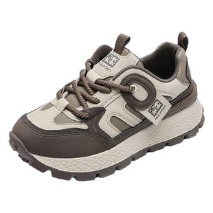 木林森女鞋真皮老爹鞋子女ins潮2025秋冬新款加绒保暖休闲运动鞋