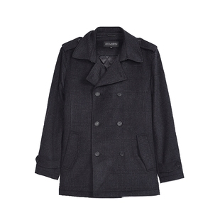 圣大保罗男士呢绒大衣合身含羊毛羊绒插袋短款休闲保暖翻领外套冬