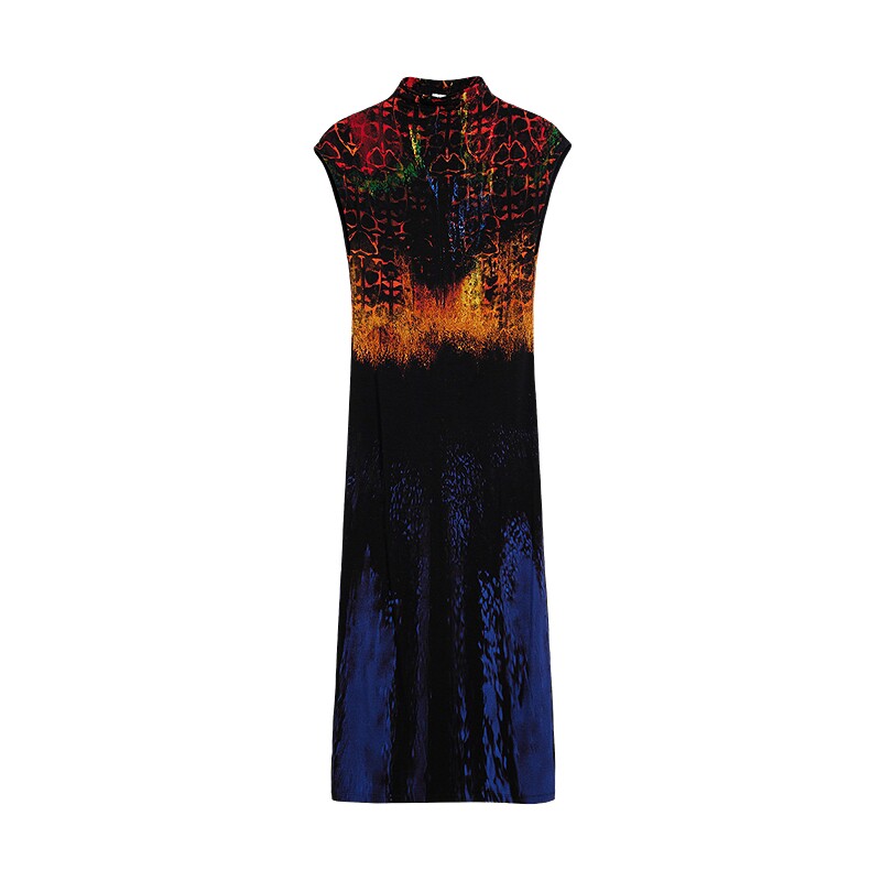 【LACROIX联名】Desigual26春夏新品抽象彩色印花半高领连衣裙