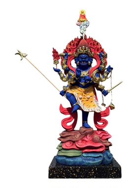 桧木彩绘贴金秽迹金刚木雕摆件