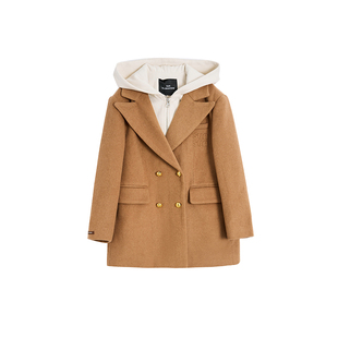 suntomorrow羊毛呢大衣中大童秋冬装女童连帽休闲假两件毛呢外套