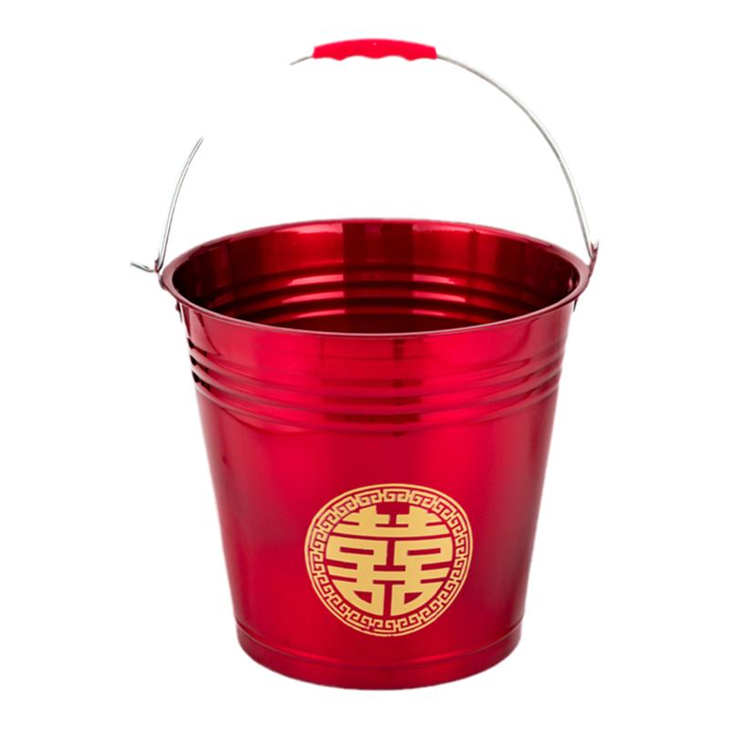 子孙桶结婚喜桶新娘陪嫁铁桶家用特厚不锈钢红色手提水桶婚庆用品