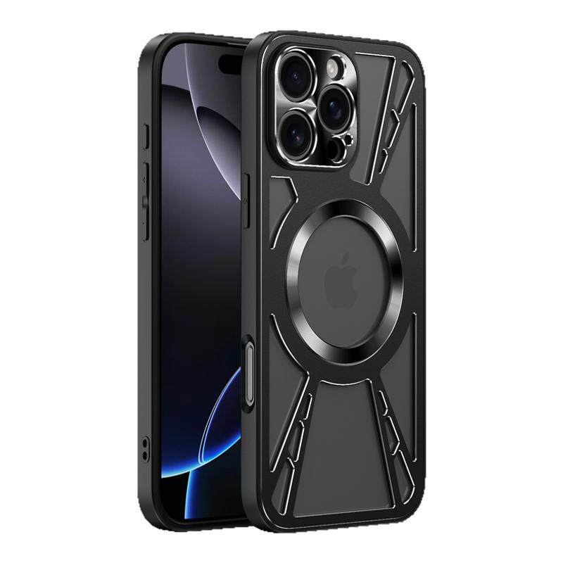 铝合金散热壳适用iPhone17promax手机壳新款16pro苹果15磁吸360度旋转支架15pm高级感14镂空13防