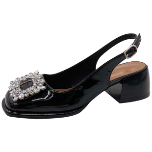 水钻粗跟包头凉鞋2026夏季中跟法式复古玛丽珍鞋女单鞋仙女高跟鞋