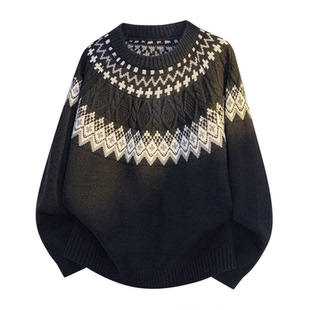 dnnnnx费尔岛美式复古小众潮牌宽松休闲慵懒圆领针织毛衣男女秋冬