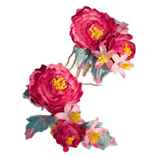 掐丝绒花牡丹花朵发梳插梳发簪国风新款女款唐制汉服妆造头饰配饰