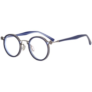 扫黑风暴孙红雷同款蓝色圆框超轻纯钛近视男女复古文艺眼镜框架潮