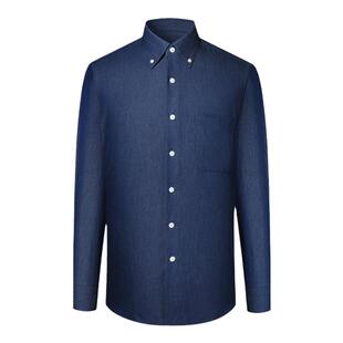 复古纽扣领牛仔衬衫男高级感男士休闲莫代尔长袖衬衣外套春秋