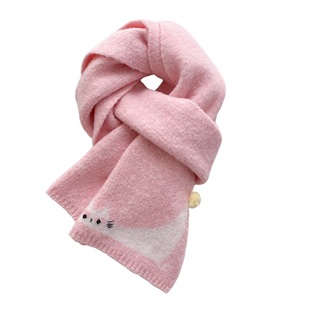 针织毛线粉色厚围巾少女学生甜美冬季可爱小猫护颈短小围脖送女友