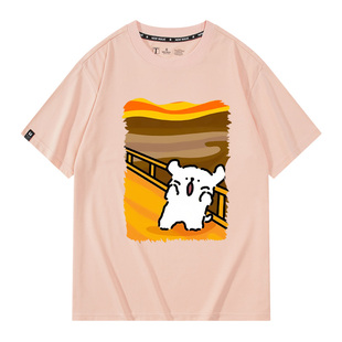 马尔济斯线条小狗联名梵高名画Maltese恶搞短袖T恤纯棉男女衣服夏