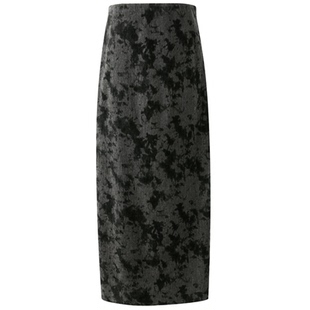 三彩【袅袅婷婷】2025冬季新款雪尼尔印花半身裙松紧腰开叉长裙C