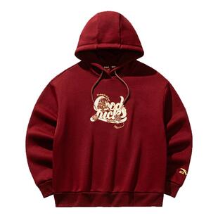 安踏好事发生加绒连帽卫衣女新年款红色保暖运动上衣162618706S